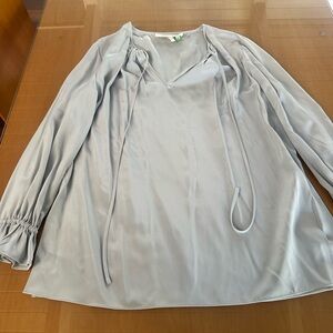 Diane Von Furstenberg Light Blue Tie-Neck Tunic Blouse